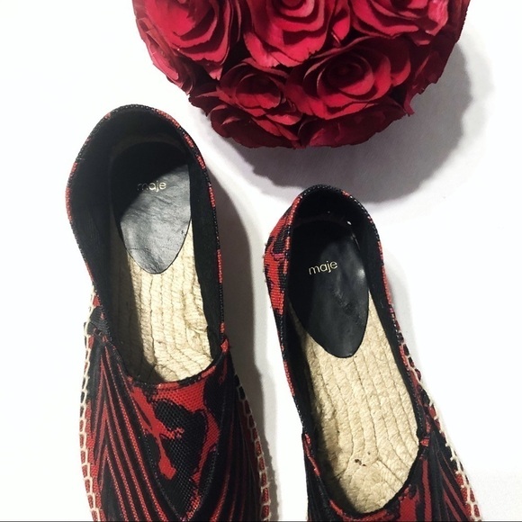 Maje Feline Printed Espadrilles in Red/Black Combo - Picture 7 of 8